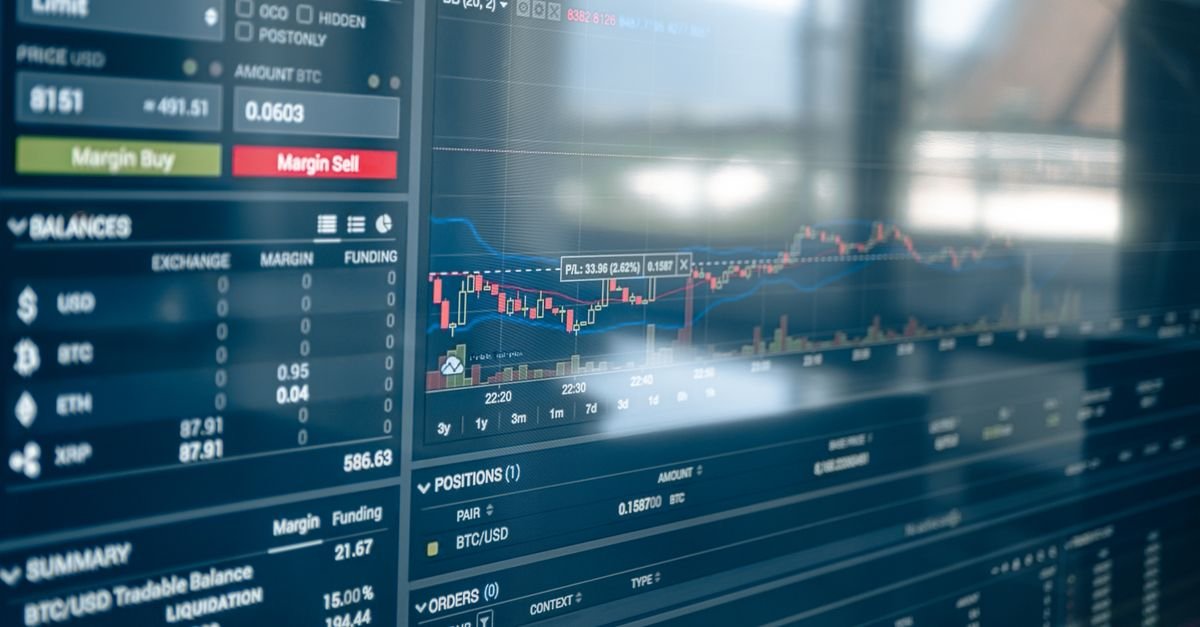 Stock market chart on screen representing cryptocurrency trading