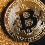 Close-up detailed shot of a Bitcoin coin