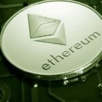 Close-up of an Ethereum coin on a circuit board